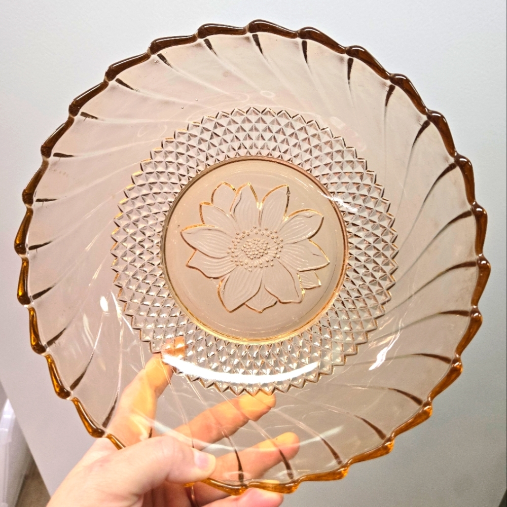 Pink Sunflower Depression Glass Centerpiece Bowl